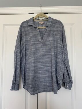 LOFT Chambray Tunic Top with Stitching Detail Size XL